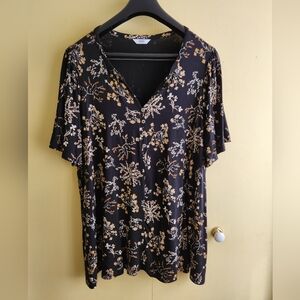 Penningtons Black and Tan Floral Short Sleeve Top Size 2X